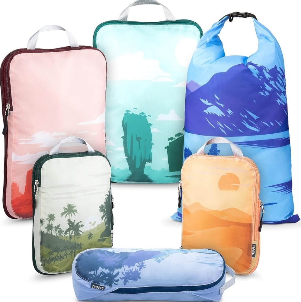 TRIPPED Travel Gear Graphic Compression Packing Cubes – 1" D, 14" H, 10" L